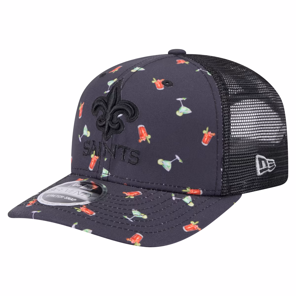 Men's New Era  Navy/Black New Orleans Saints Adventure Drinks Pattern 9SEVENTY Stretch-Snap Hat