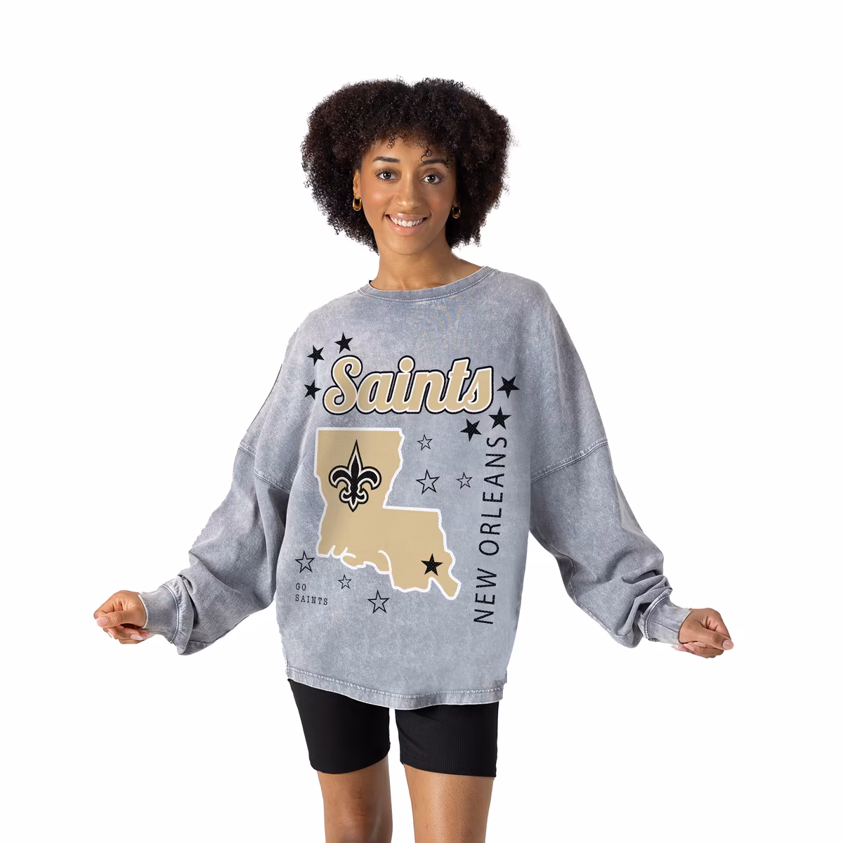 Women's Gameday Couture Gray New Orleans Saints Starbound Oversized Snow Wash Long Sleeve T-Shirt 1 Women's Gameday Couture Gray New Orleans Saints Starbound Oversized Snow Wash Long Sleeve T-Shirt