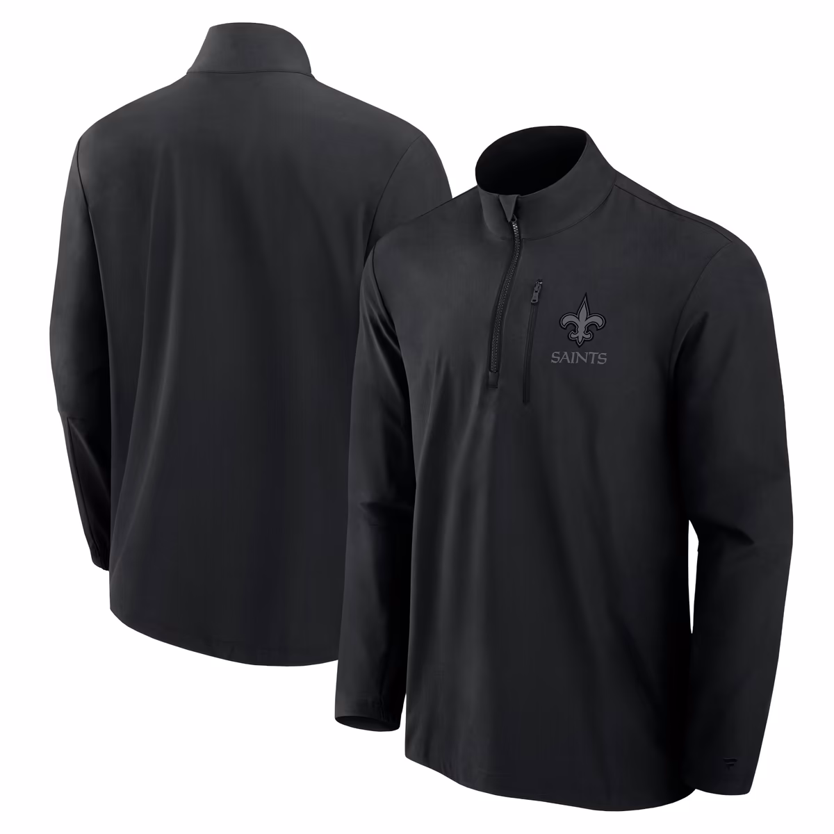 Men's Fanatics Black New Orleans Saints Front Office Micro Tonal Quarter-Zip Pullover 9 Men's Fanatics Black New Orleans Saints Front Office Micro Tonal Quarter-Zip Pullover