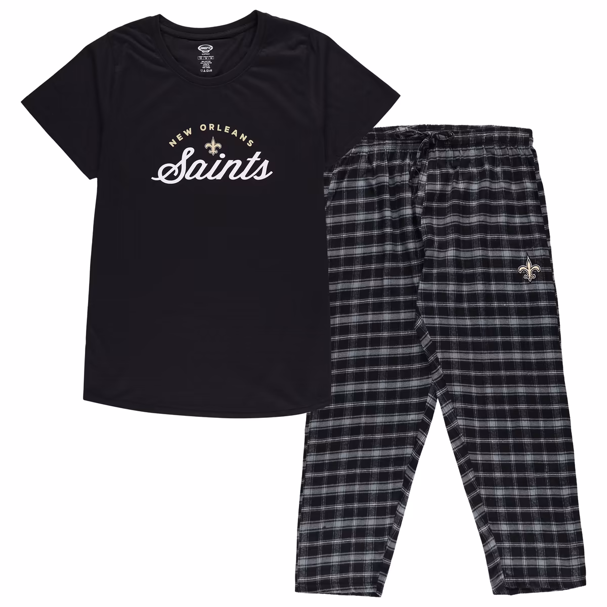 Women's Concepts Sport Black New Orleans Saints Plus Size Badge Top & Flannel Pants Sleep Set