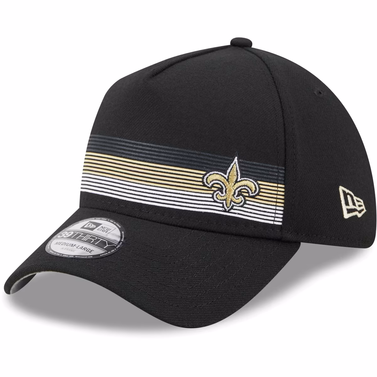 Men's New Era Black New Orleans Saints Flawless Stripe 39THIRTY Flex Hat