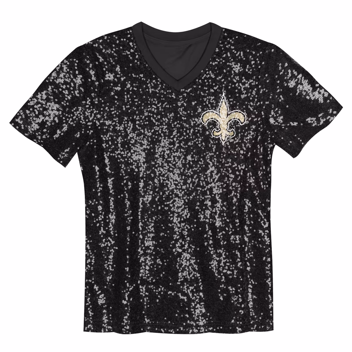 Girls Youth Black New Orleans Saints Wordmark Sequin V-Neck Top 3 Girls Youth Black New Orleans Saints Wordmark Sequin V-Neck Top
