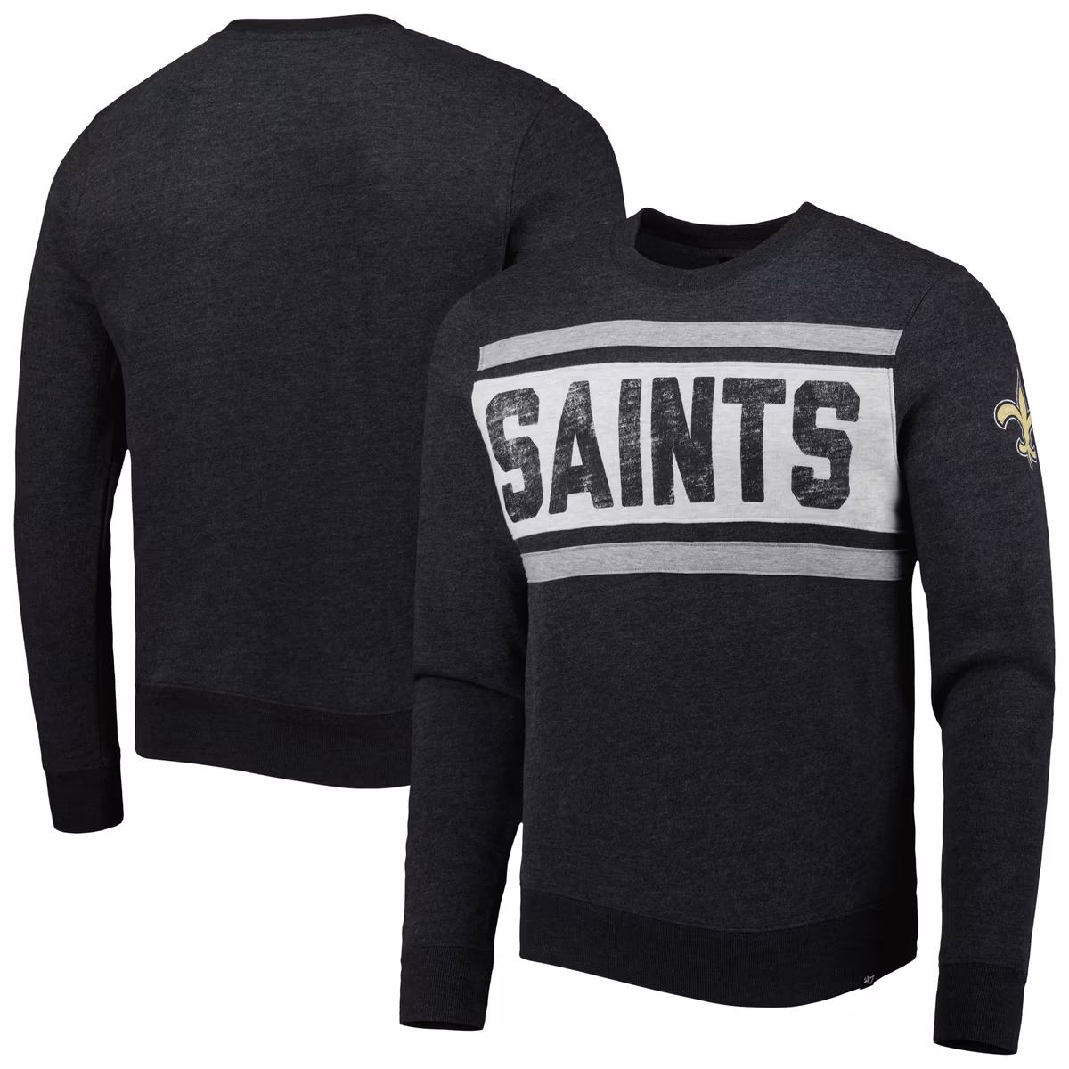 Men's '47 Heathered Black New Orleans Saints Bypass Tribeca Pullover Sweatshirt 8 Men's '47 Heathered Black New Orleans Saints Bypass Tribeca Pullover Sweatshirt
