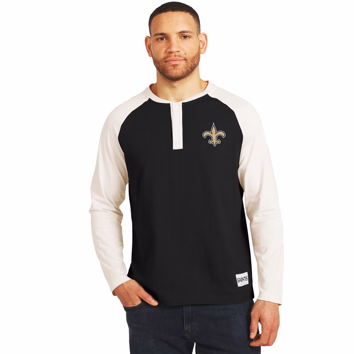 Men's Darius Rucker Collection by Fanatics Black/Cream New Orleans Saints Henley Long Sleeve T-Shirt 6 Men's Darius Rucker Collection by Fanatics Black/Cream New Orleans Saints Henley Long Sleeve T-Shirt