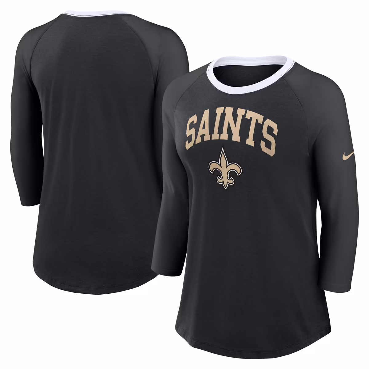 Women's Nike  Black New Orleans Saints 3/4 Sleeve Raglan Fashion Top