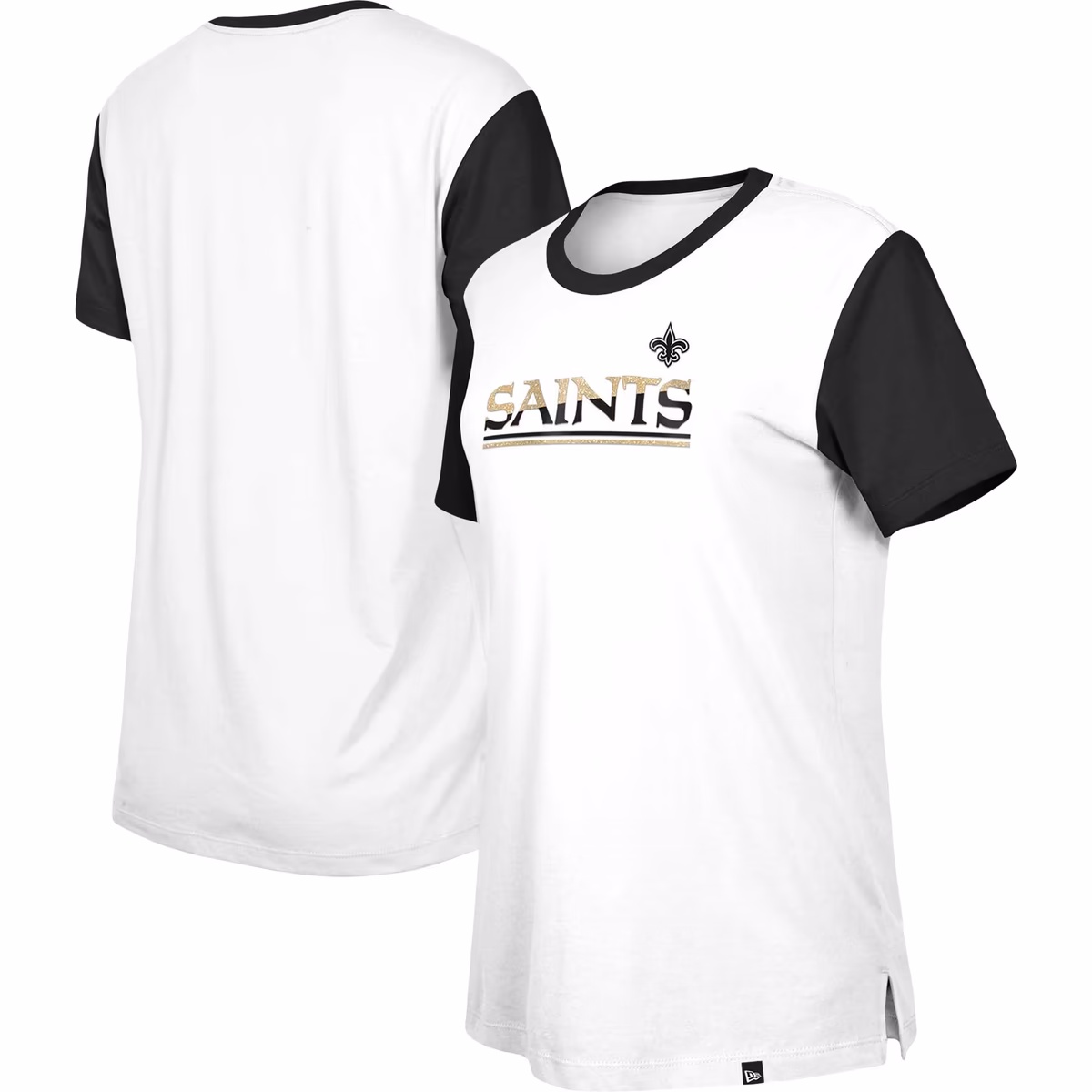 Women's New Era White/Black New Orleans Saints Third Down Colorblock T-Shirt 7 Women's New Era White/Black New Orleans Saints Third Down Colorblock T-Shirt
