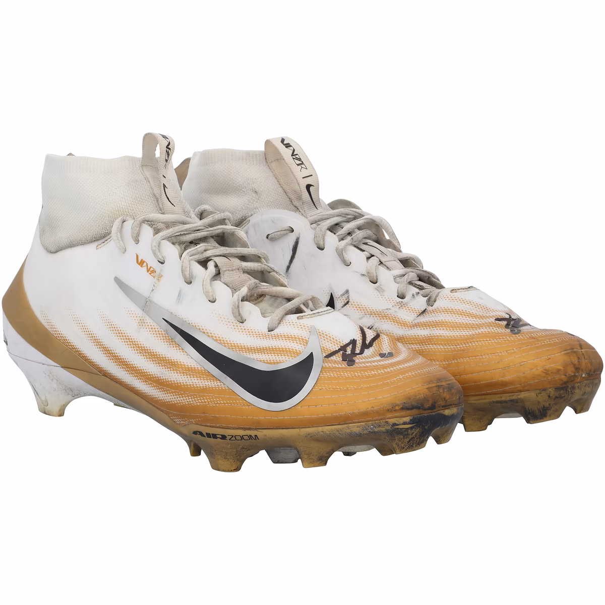Tyler Shough New Orleans Saints Autographed Game-Used White/Gold Nike Cleats from the 2025-26 NFL Season - NF70452028-29