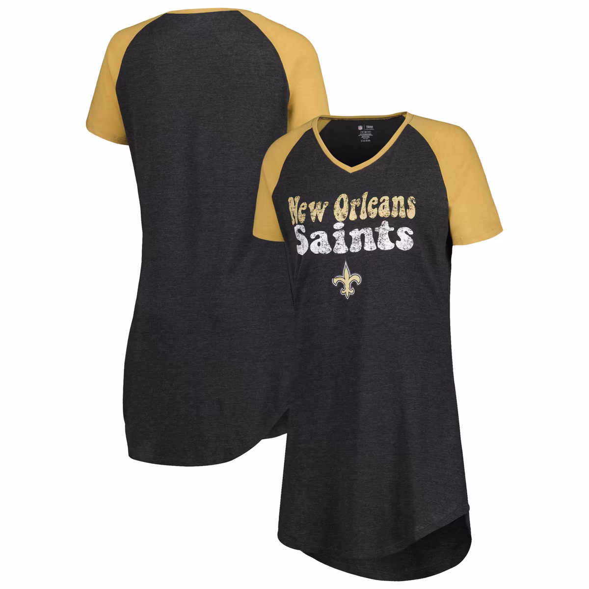 Women's Concepts Sport Black/Gold New Orleans Saints Raglan V-Neck Nightshirt 1 Women's Concepts Sport Black/Gold New Orleans Saints Raglan V-Neck Nightshirt