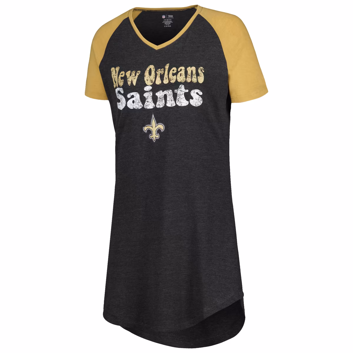 Women's Concepts Sport Black/Gold New Orleans Saints Raglan V-Neck Nightshirt 3 Women's Concepts Sport Black/Gold New Orleans Saints Raglan V-Neck Nightshirt