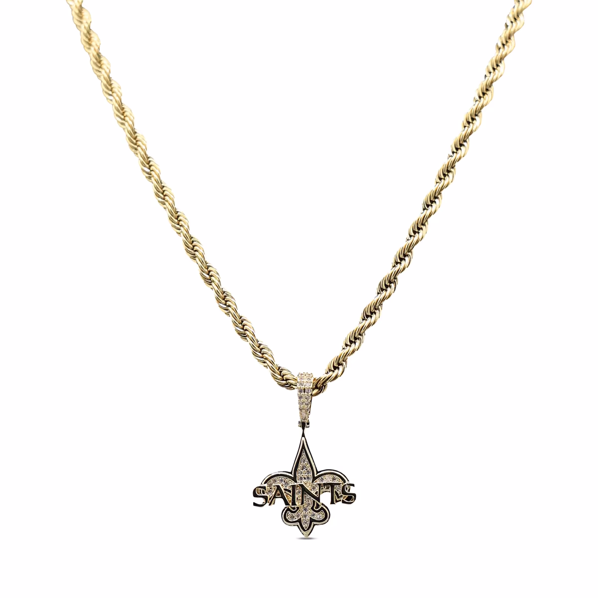 GLD New Orleans Saints 18K Yellow Gold Logo Pendant & 20" Rope Chain 16 GLD New Orleans Saints 18K Yellow Gold Logo Pendant & 20" Rope Chain
