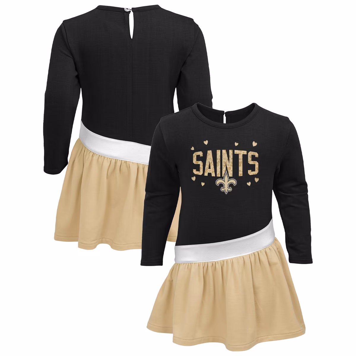 Girls Infant Black/Gold New Orleans Saints Heart to Heart Jersey Tri-Blend Dress 16 Girls Infant Black/Gold New Orleans Saints Heart to Heart Jersey Tri-Blend Dress