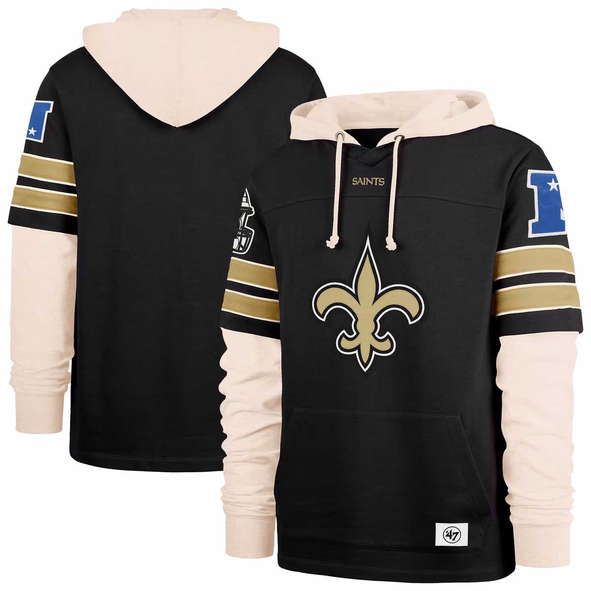 Men's '47 Black New Orleans Saints Split Zone Cornerback Duo Hoodie 2 Men's '47 Black New Orleans Saints Split Zone Cornerback Duo Hoodie