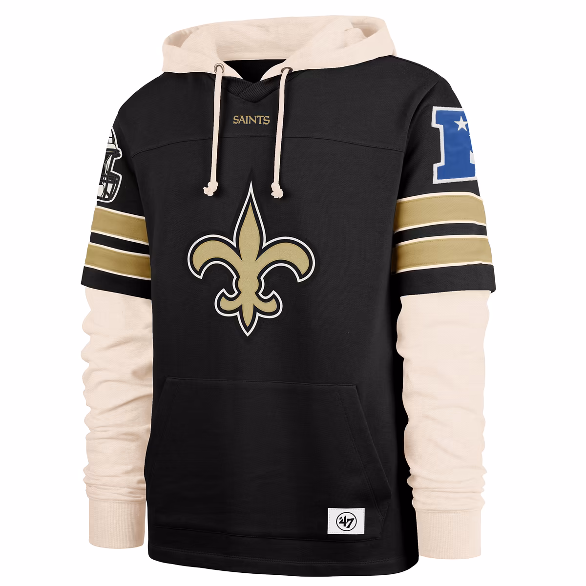 Men's '47 Black New Orleans Saints Split Zone Cornerback Duo Hoodie 3 Men's '47 Black New Orleans Saints Split Zone Cornerback Duo Hoodie