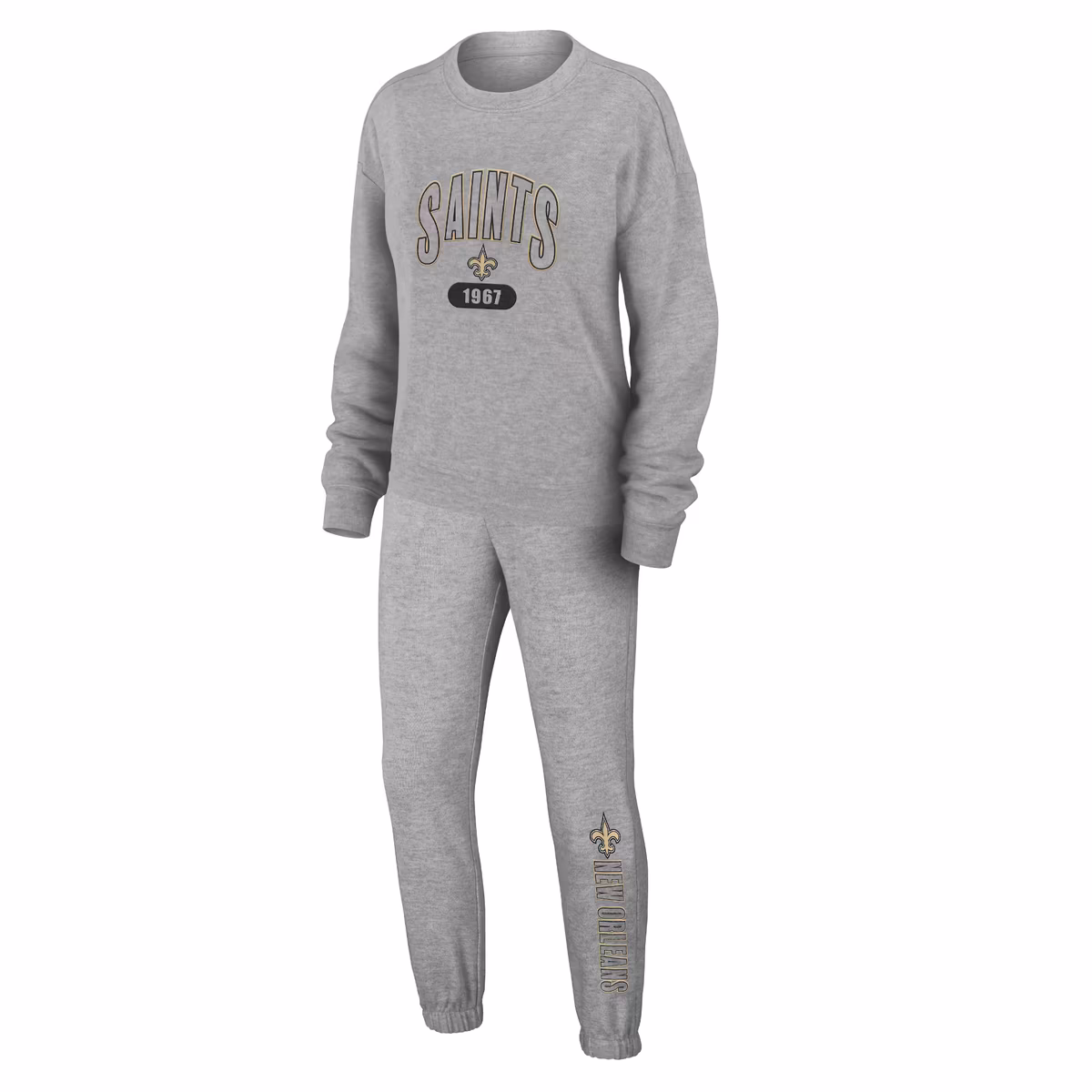 Women's WEAR by Erin Andrews Heather Gray New Orleans Saints Knit Long Sleeve Tri-Blend T-Shirt & Pants Sleep Set