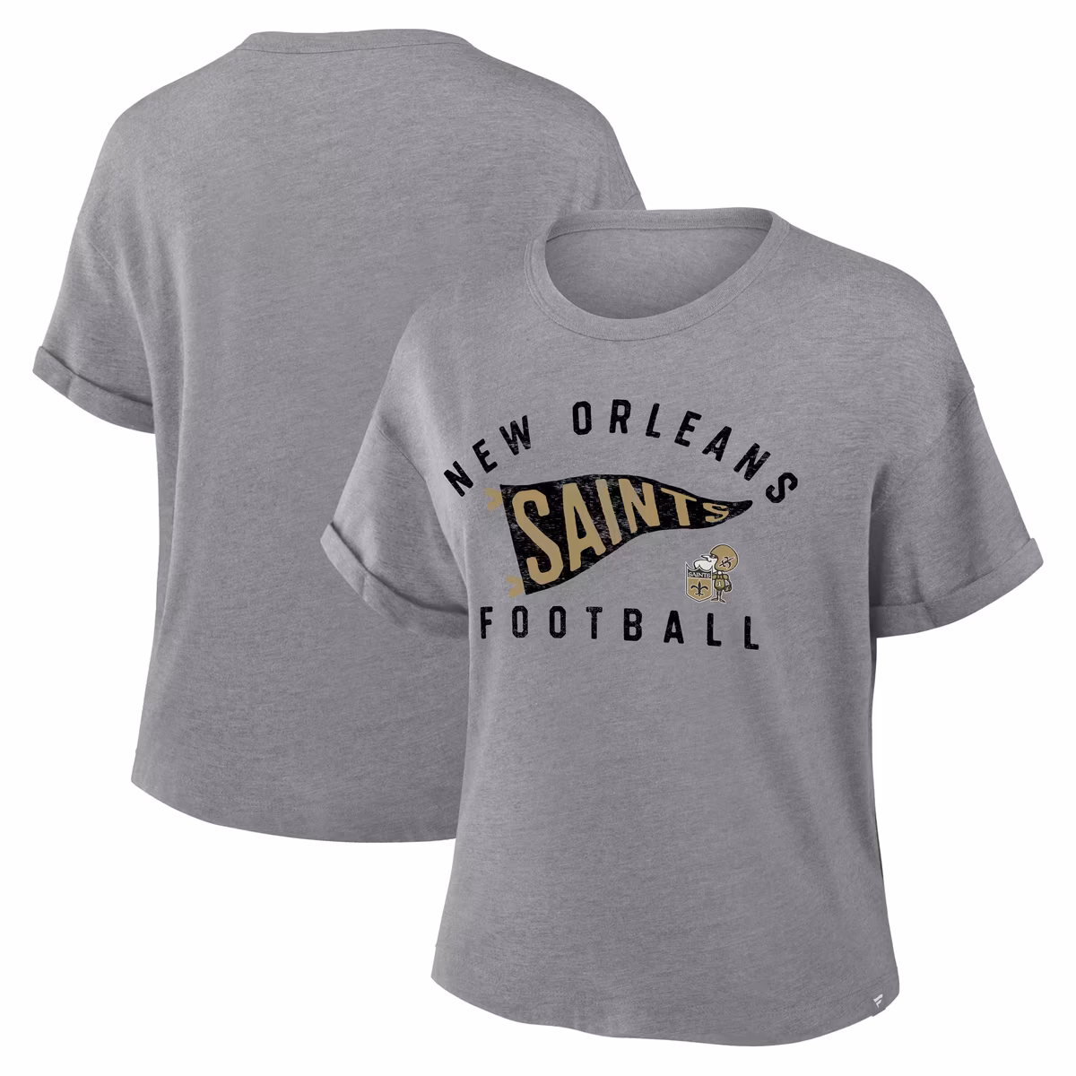 Women's Fanatics Heather Gray New Orleans Saints Pennant Wave Tribute Tri-Blend Boxy T-Shirt