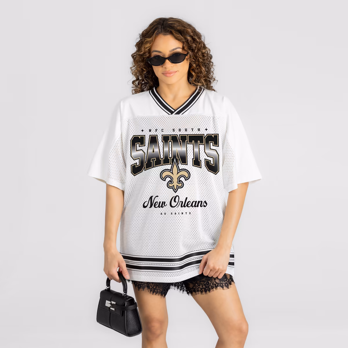 Women's Gameday Couture White New Orleans Saints Squad Mentality V-Neck Sports Mesh Fashion Jersey 9 Women's Gameday Couture White New Orleans Saints Squad Mentality V-Neck Sports Mesh Fashion Jersey