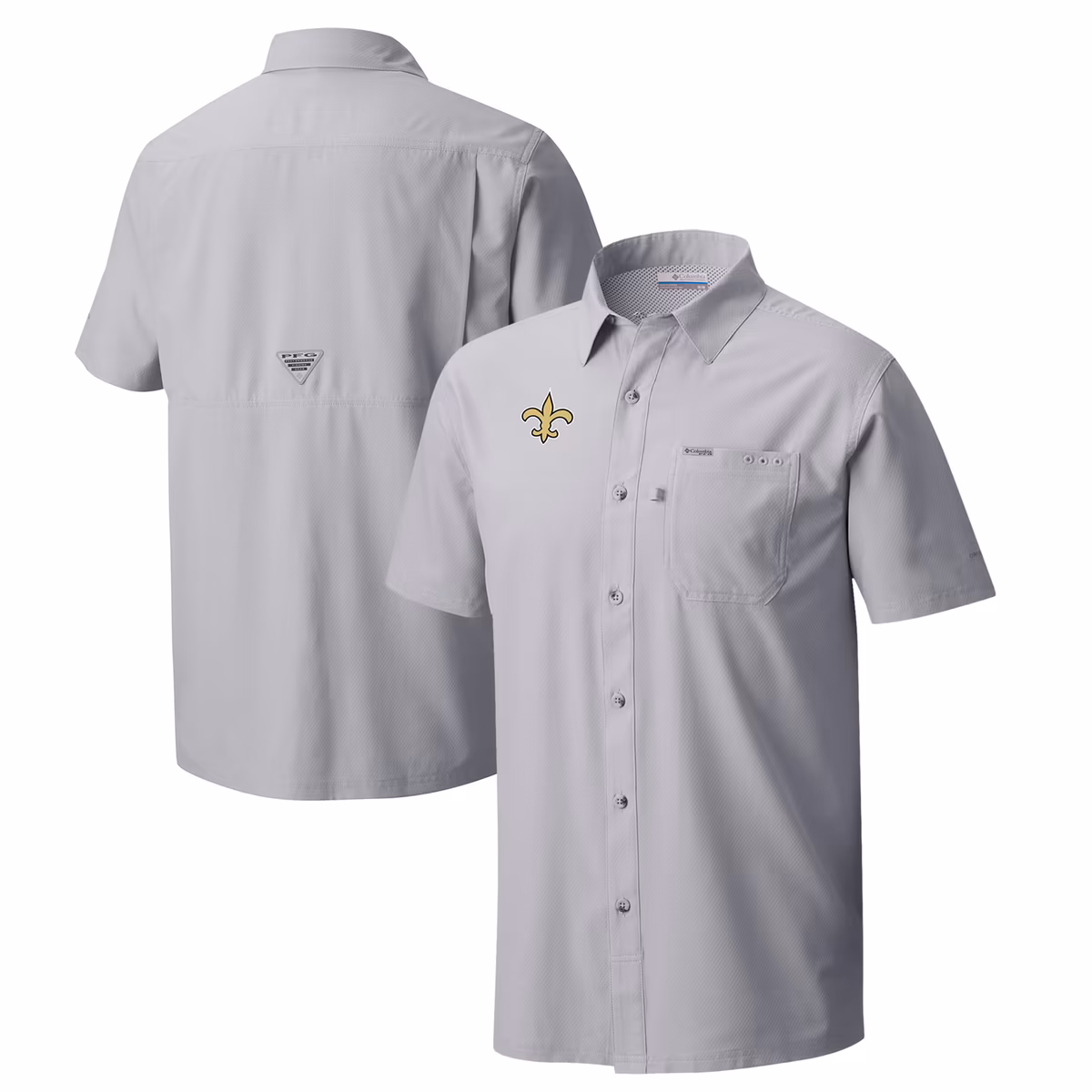 Men's Columbia Gray New Orleans Saints Slack Tide Omni-Wick Button-Up Camp Shirt 2 Men's Columbia Gray New Orleans Saints Slack Tide Omni-Wick Button-Up Camp Shirt