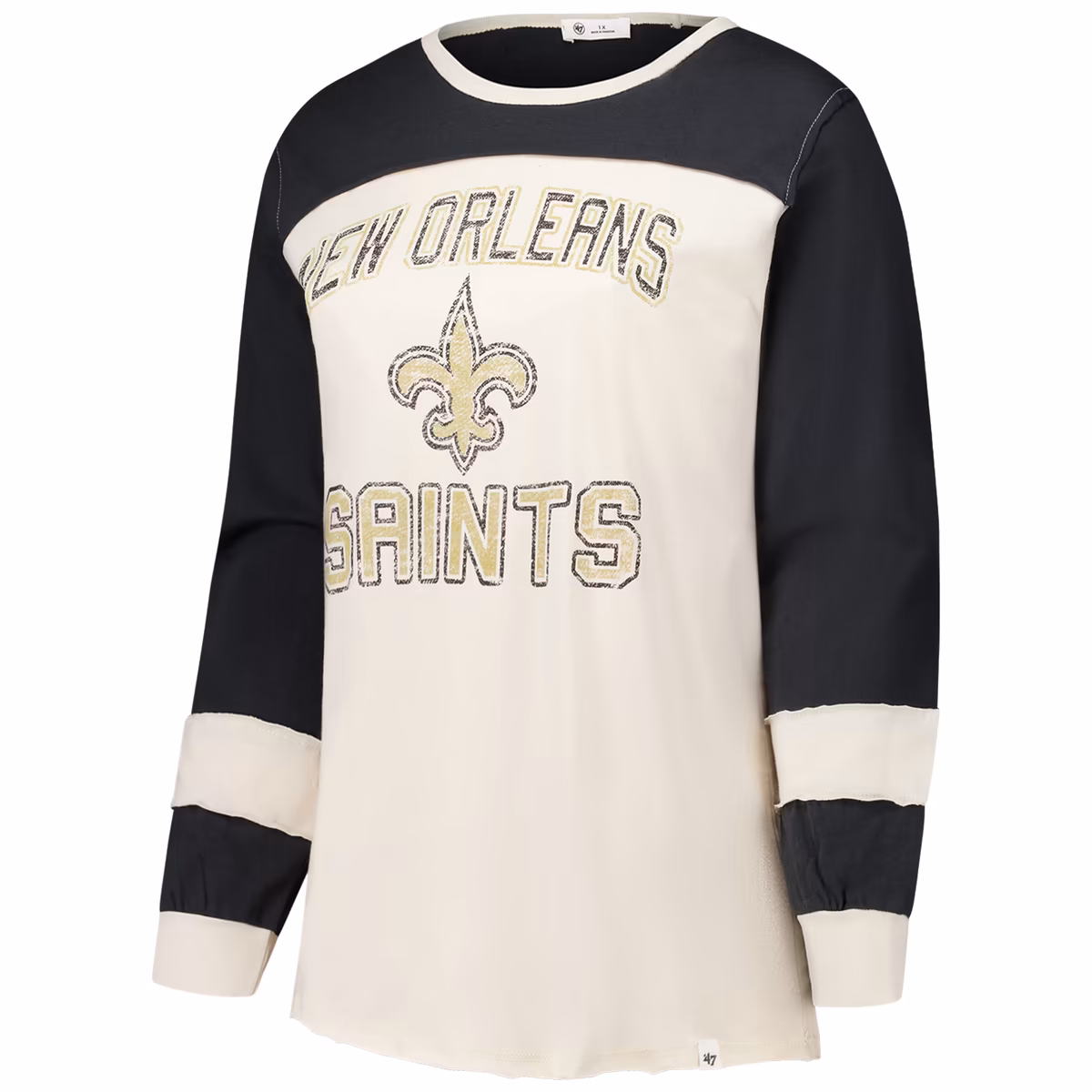 Women's '47 Cream/Black New Orleans Saints Plus Size Double Header Curve Toni Long Sleeve T-Shirt 3 Women's '47 Cream/Black New Orleans Saints Plus Size Double Header Curve Toni Long Sleeve T-Shirt