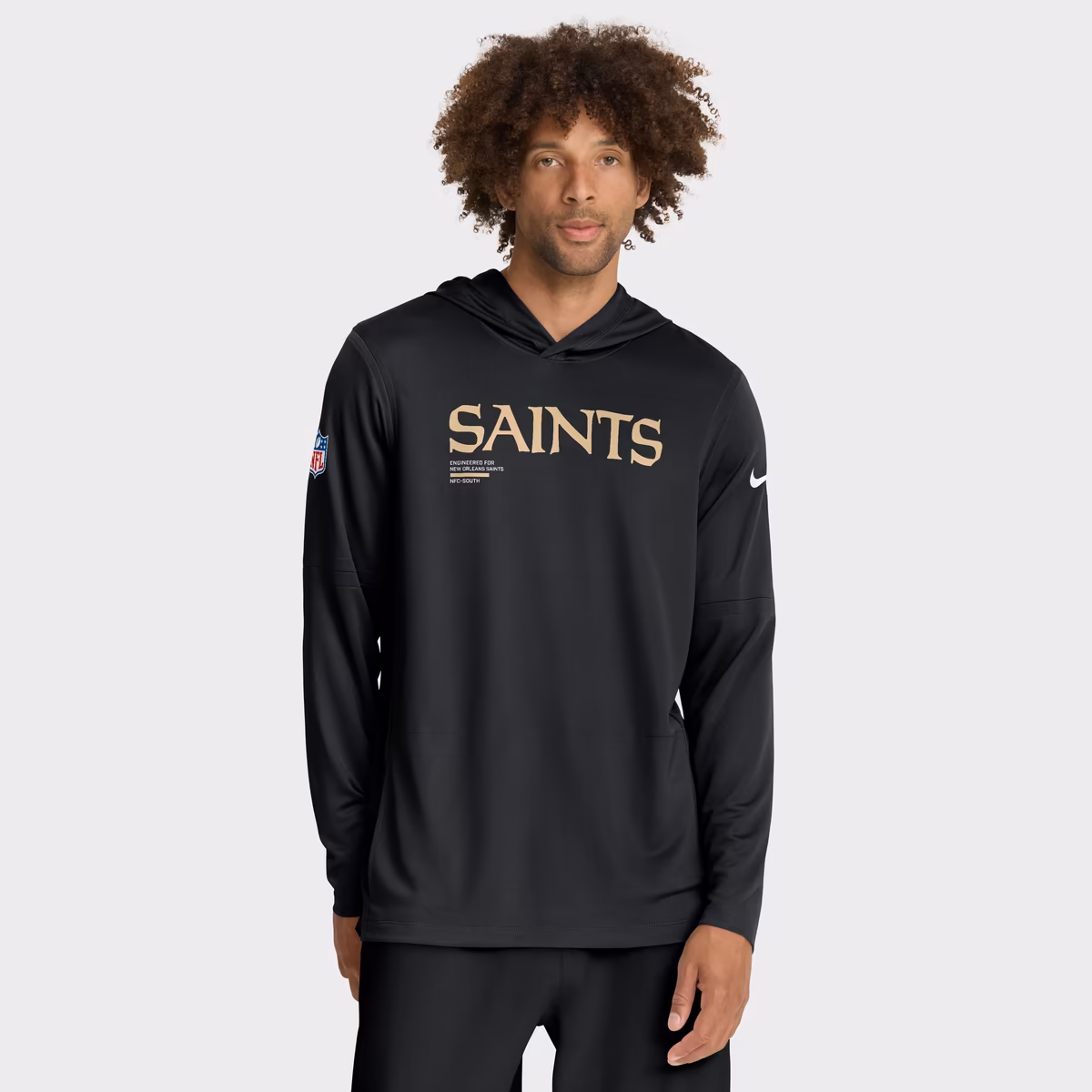 Men's Nike Black New Orleans Saints Sideline Pure Fury Dri-FIT Long Sleeve Hooded T-Shirt 2 Men's Nike Black New Orleans Saints Sideline Pure Fury Dri-FIT Long Sleeve Hooded T-Shirt