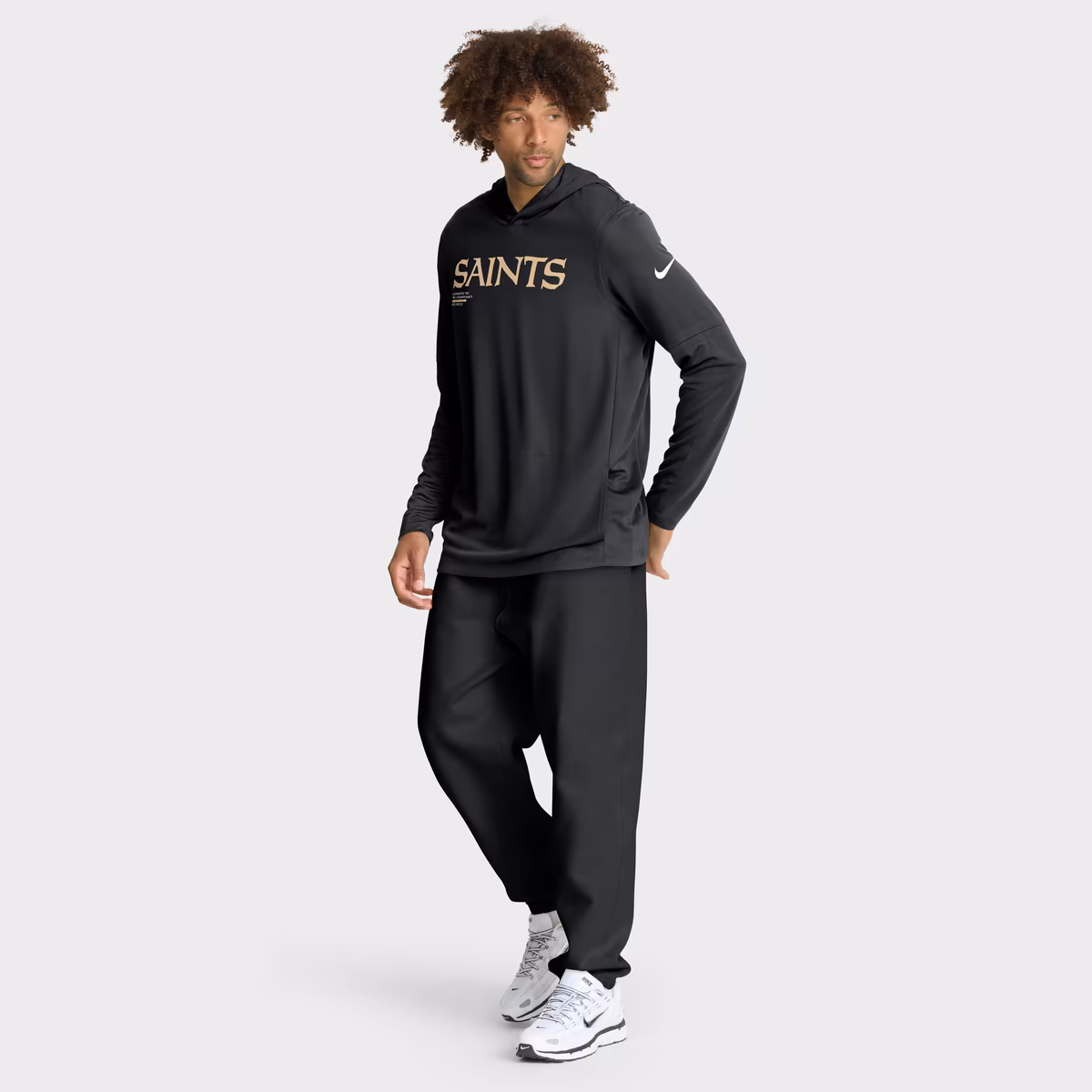 Men's Nike Black New Orleans Saints Sideline Pure Fury Dri-FIT Long Sleeve Hooded T-Shirt 4 Men's Nike Black New Orleans Saints Sideline Pure Fury Dri-FIT Long Sleeve Hooded T-Shirt