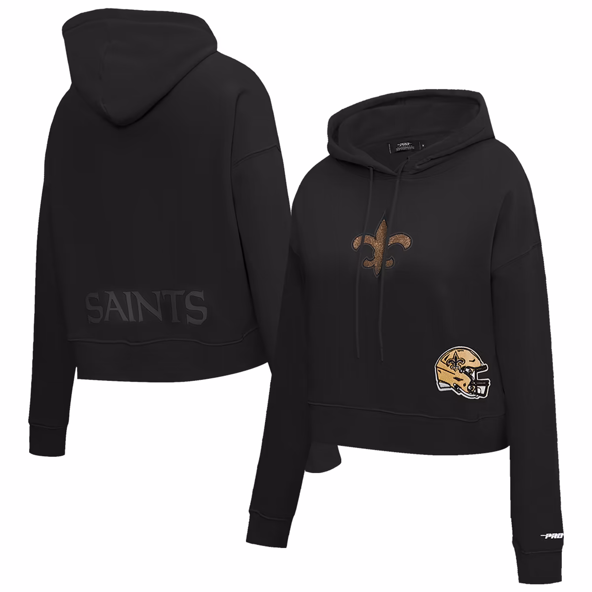 Women's Pro Standard Black New Orleans Saints Jeweled Cropped Pullover Hoodie 12 Women's Pro Standard Black New Orleans Saints Jeweled Cropped Pullover Hoodie