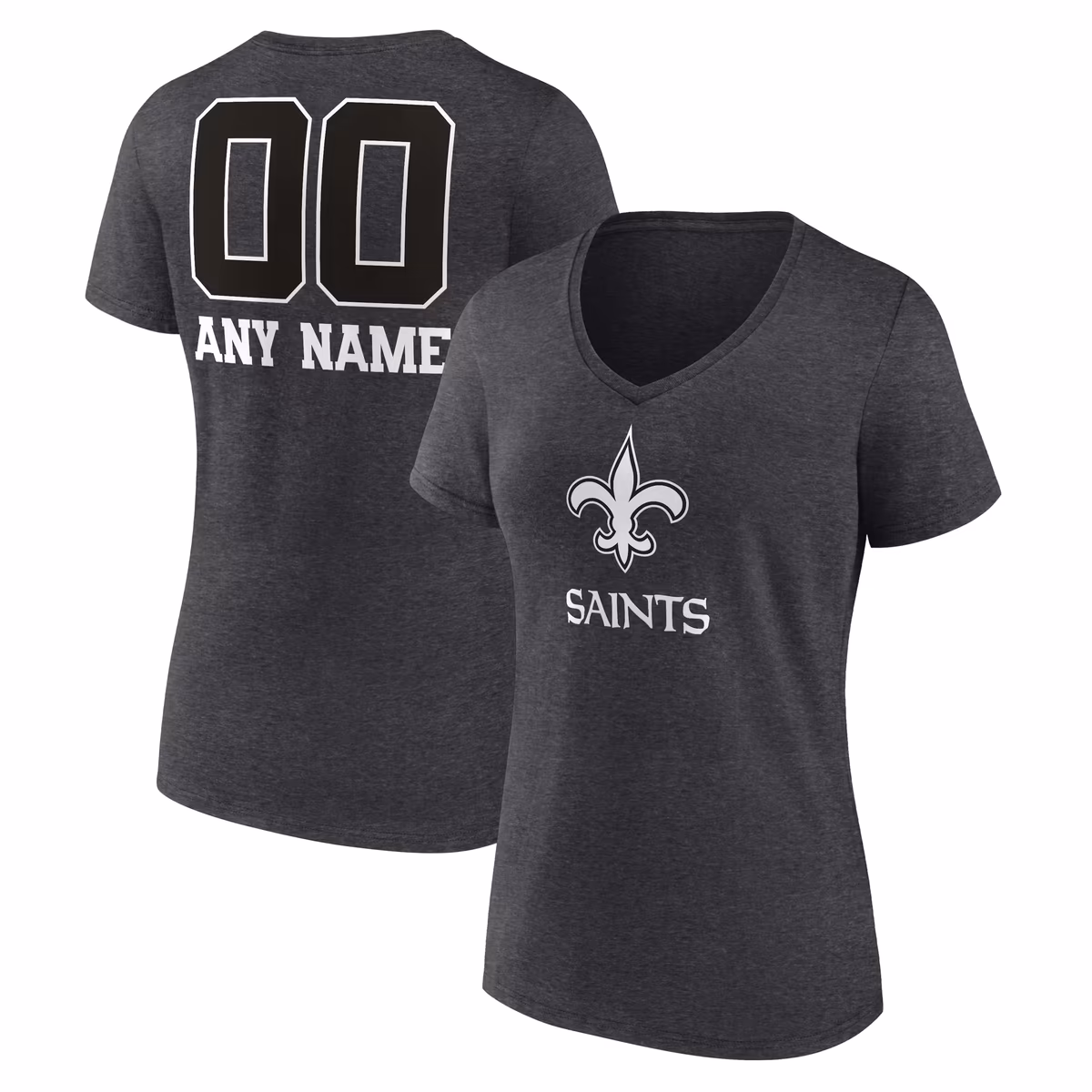Women's Charcoal New Orleans Saints Personalized Name & Number Monochrome V-Neck Long Sleeve T-Shirt 2 Women's Charcoal New Orleans Saints Personalized Name & Number Monochrome V-Neck Long Sleeve T-Shirt