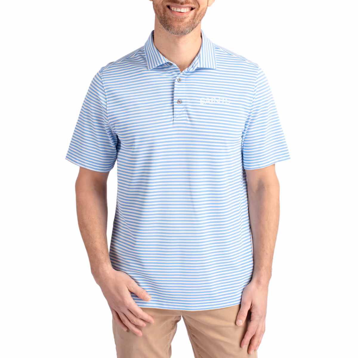 Men's Cutter & Buck Powder Blue New Orleans Saints Virtue Eco Pique Stripe Recycled Polo
