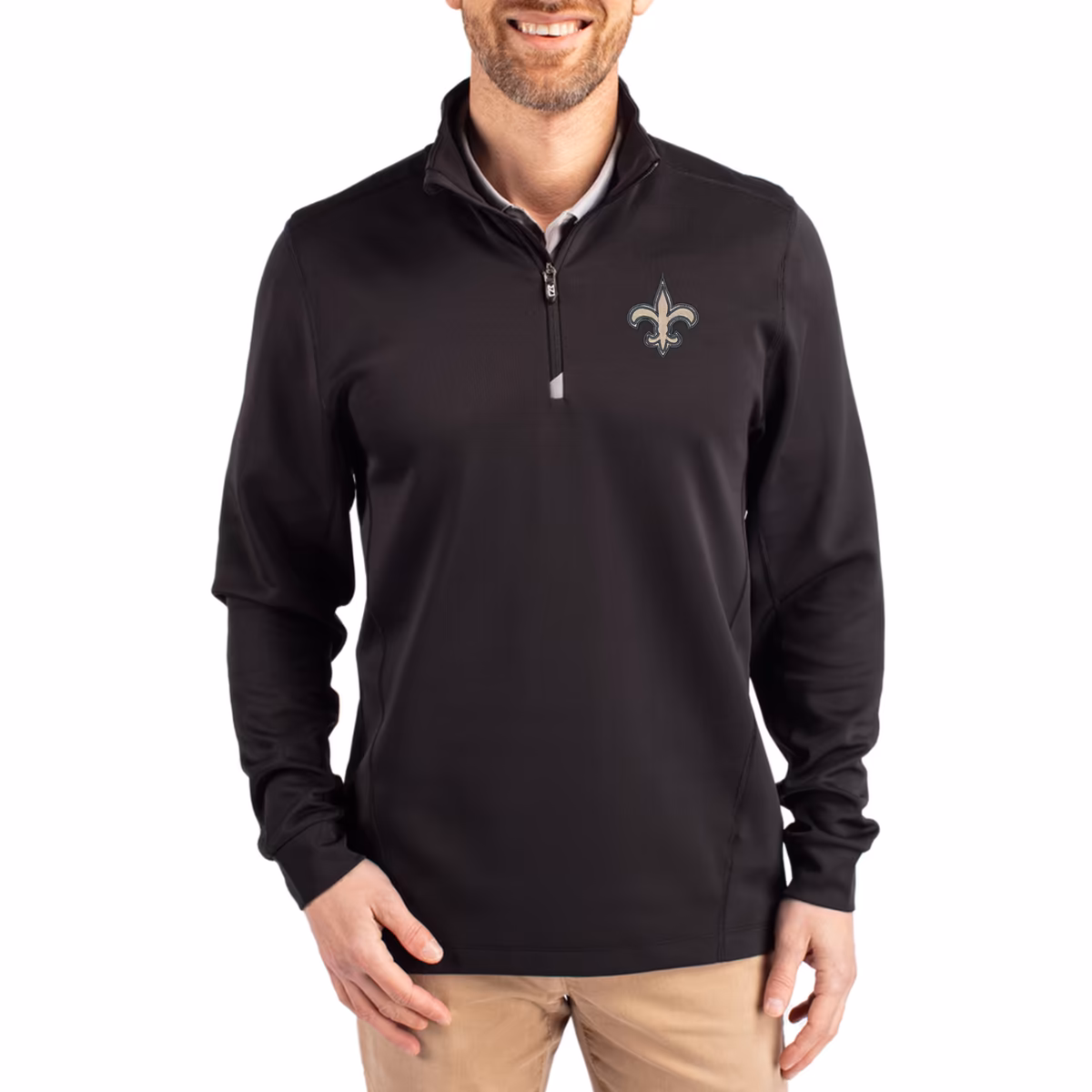 Men's Cutter & Buck  Black New Orleans Saints Traverse Stretch Quarter-Zip Top