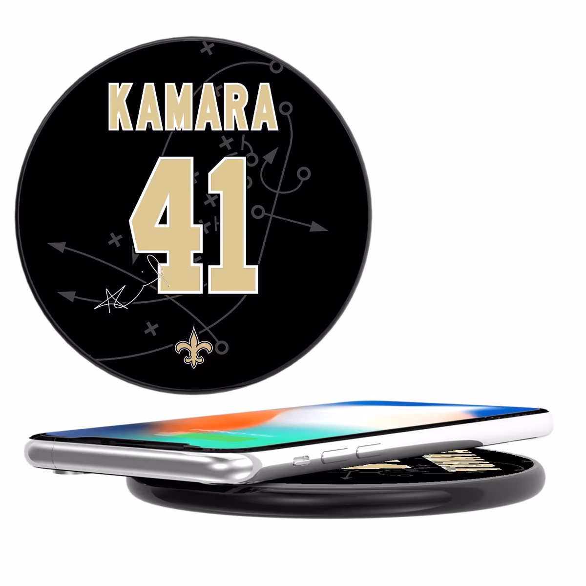Keyscaper Alvin Kamara Black New Orleans Saints Wireless Charging Station 1 Keyscaper Alvin Kamara Black New Orleans Saints Wireless Charging Station