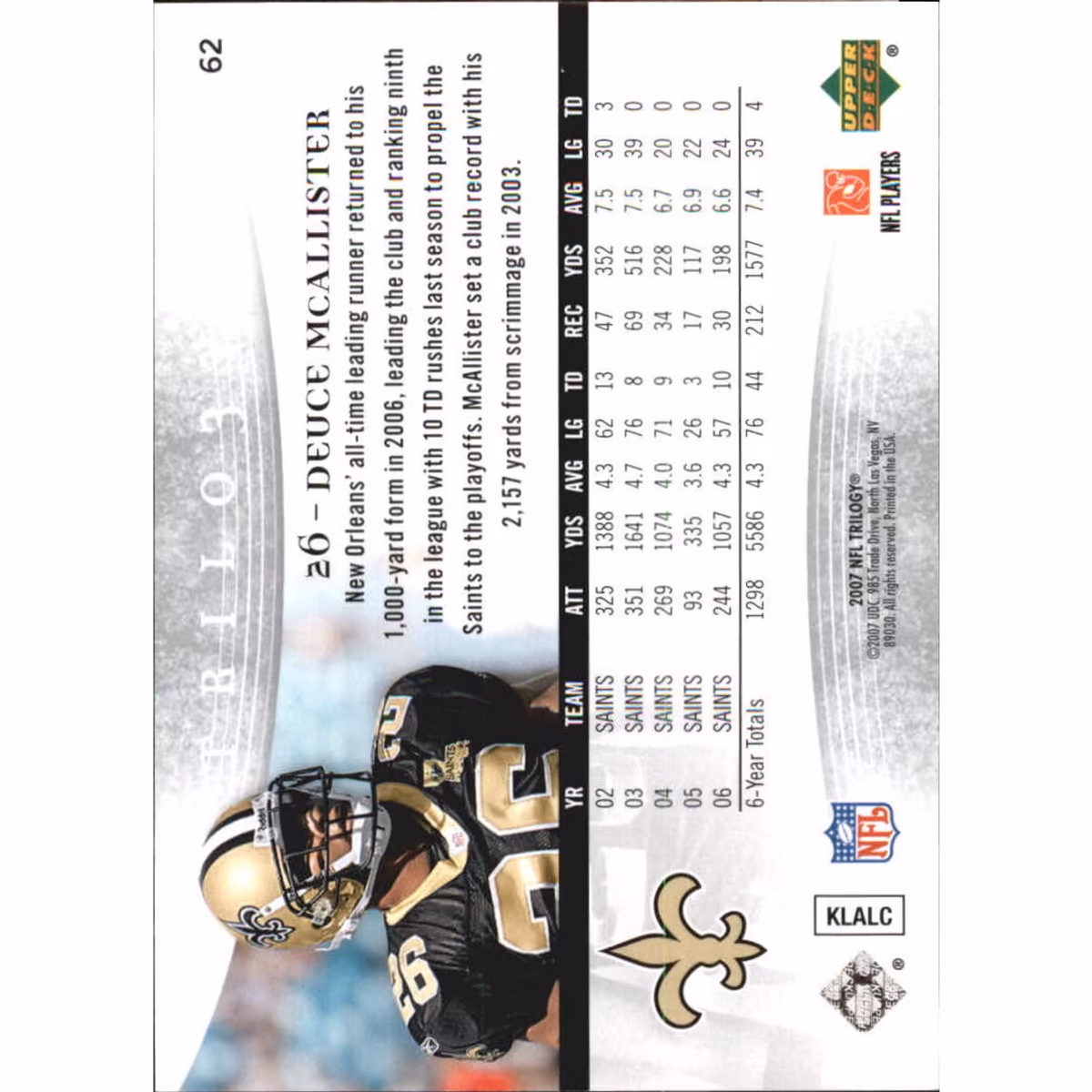 2007 Upper Deck Trilogy Gold #62 Deuce McAllister