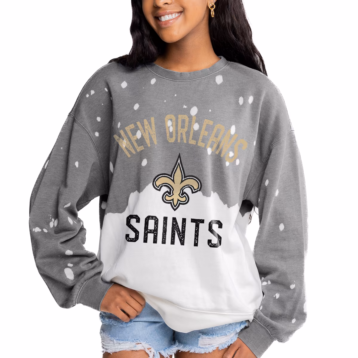 Women's Gameday Couture Gray New Orleans Saints Oversized Coin Toss Faded French Terry Tri-Blend Pullover Sweatshirt 3 Women's Gameday Couture Gray New Orleans Saints Oversized Coin Toss Faded French Terry Tri-Blend Pullover Sweatshirt