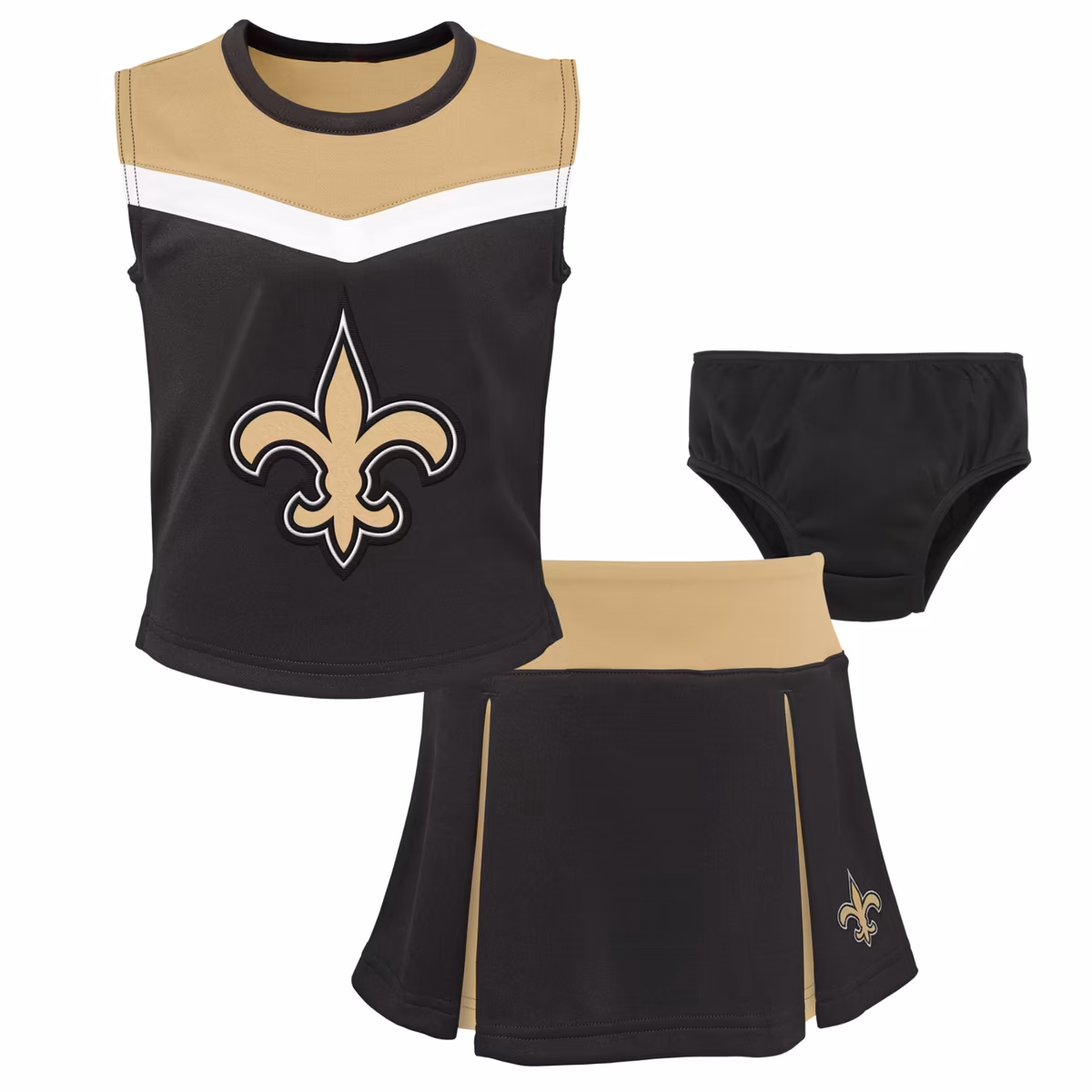 Girls Preschool Black New Orleans Saints Spirit Cheerleader Two-Piece Set with Bloomers 2 Girls Preschool Black New Orleans Saints Spirit Cheerleader Two-Piece Set with Bloomers