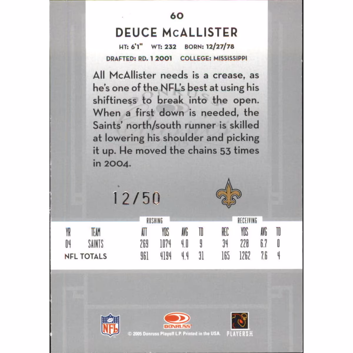 2005 Donruss Classics Timeless Tributes Silver #60 Deuce McAllister