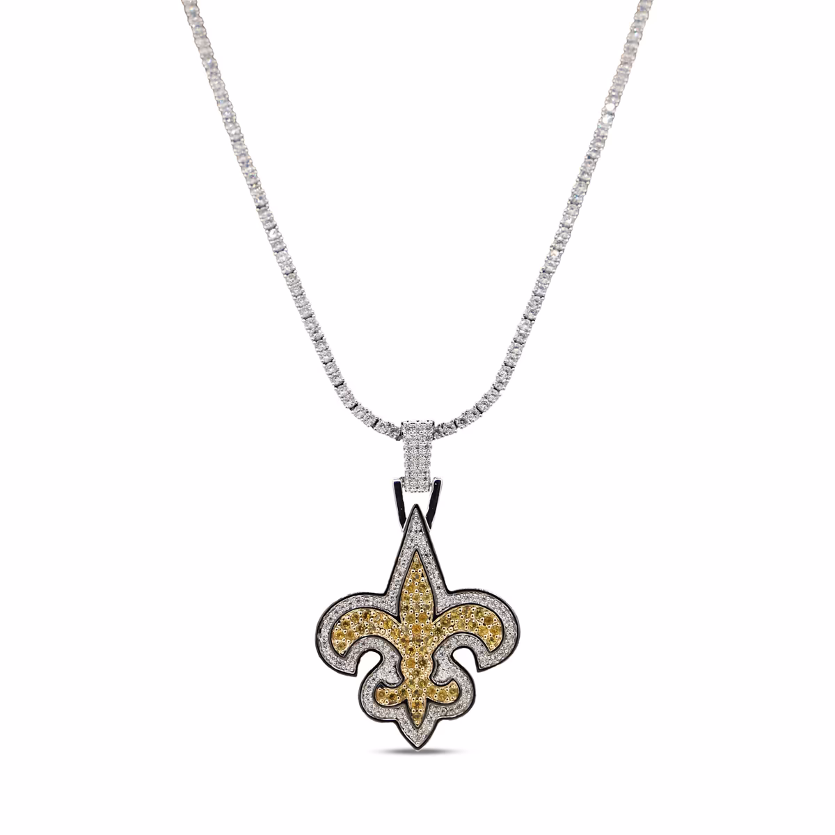 GLD New Orleans Saints 14K White Gold Logo Pendant & 20" Tennis Chain 2 GLD New Orleans Saints 14K White Gold Logo Pendant & 20" Tennis Chain