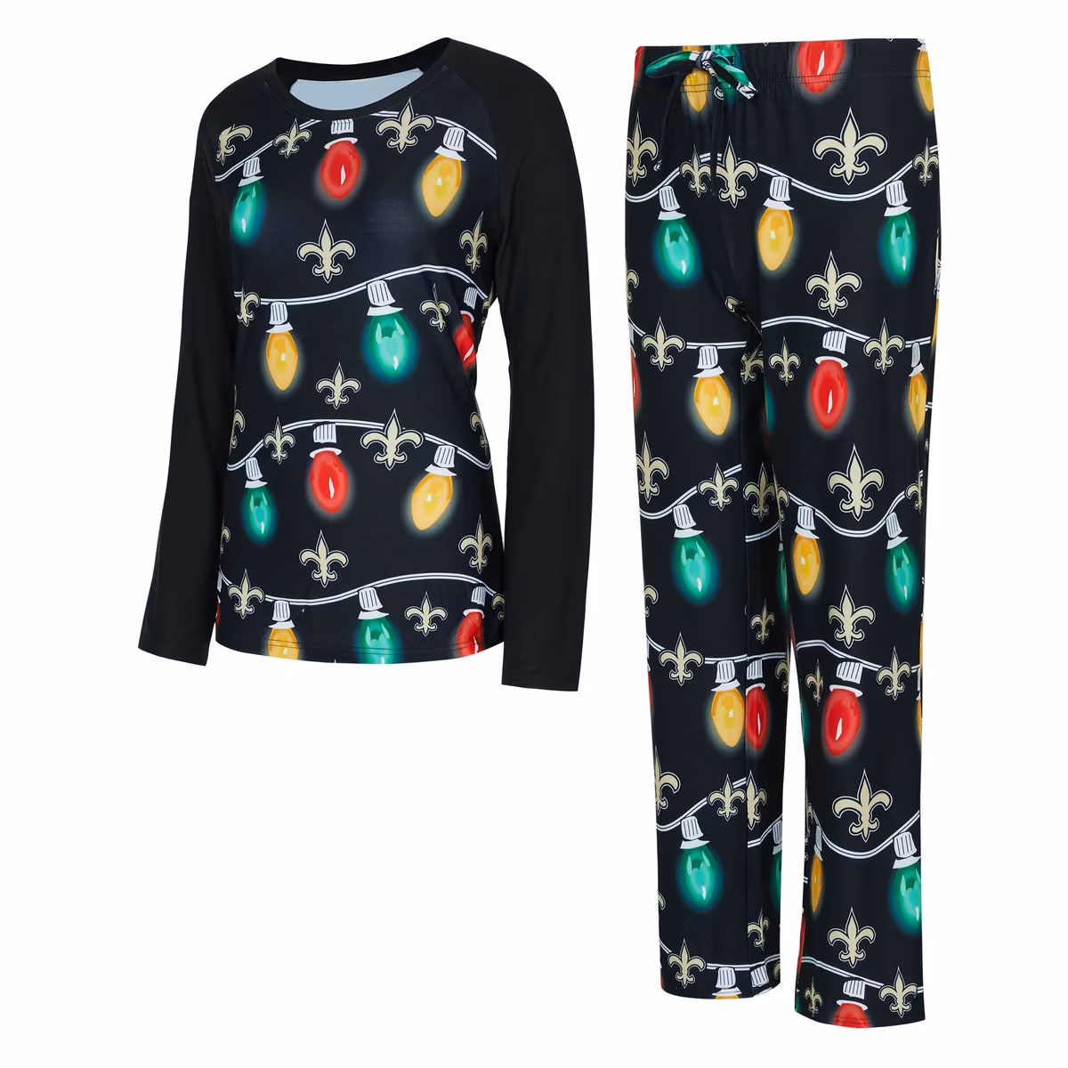 Women's Concepts Sport Black New Orleans Saints Garland Knit Raglan Long Sleeve Top & Pants Set 2 Women's Concepts Sport Black New Orleans Saints Garland Knit Raglan Long Sleeve Top & Pants Set