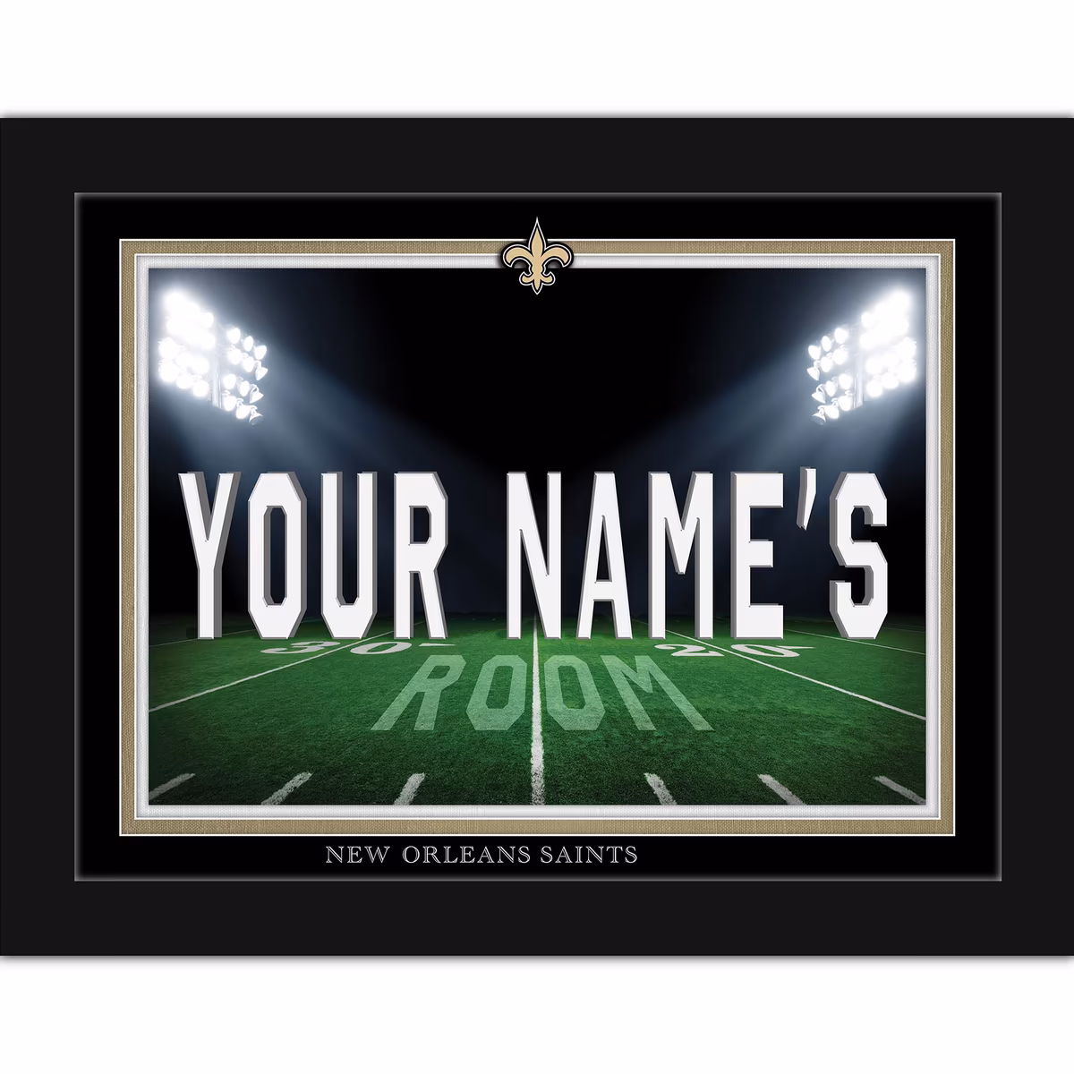 Black New Orleans Saints 12'' x 16'' Personalized Framed Field Spotlight Print 1 Black New Orleans Saints 12'' x 16'' Personalized Framed Field Spotlight Print