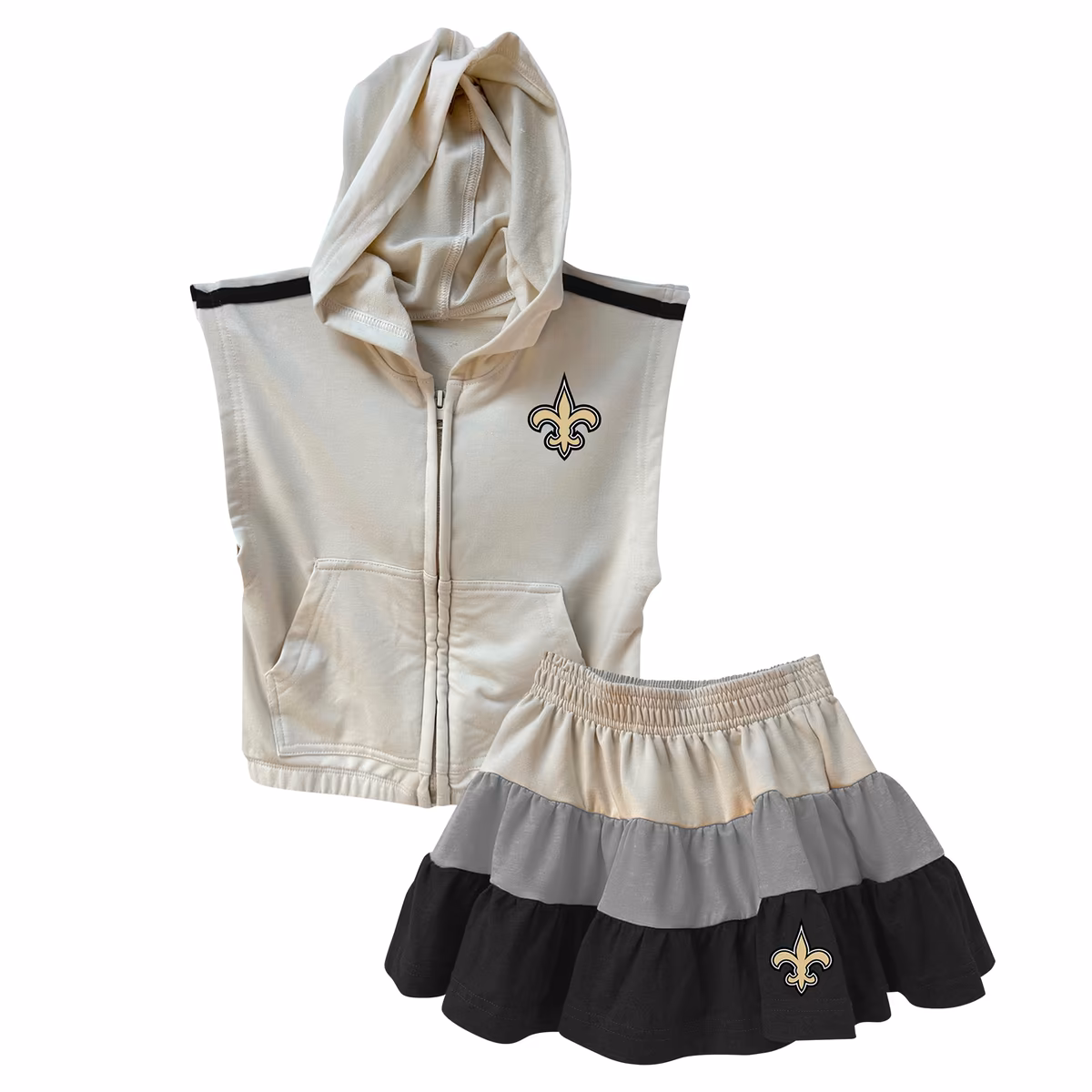 Girls Toddler Wes & Willy Gray/Black New Orleans Saints Sleeveless Full-Zip Hoodie & Three Tier Skirt Set 1 Girls Toddler Wes & Willy Gray/Black New Orleans Saints Sleeveless Full-Zip Hoodie & Three Tier Skirt Set