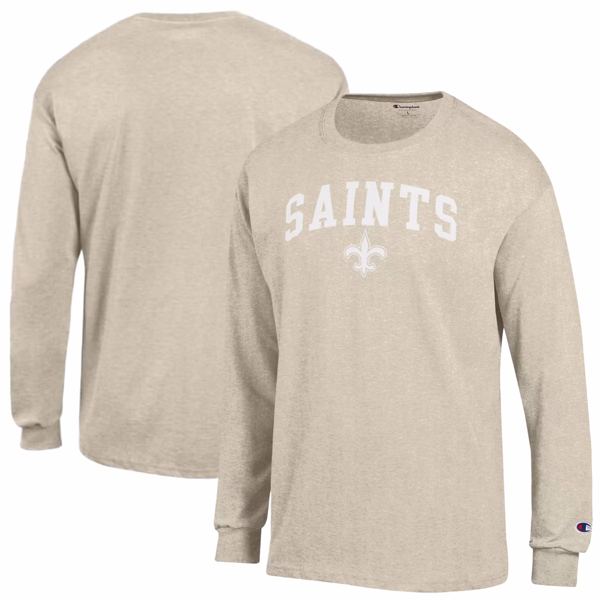 Men's Champion  Heather Oatmeal New Orleans Saints White Ink Jersey Long Sleeve T-Shirt