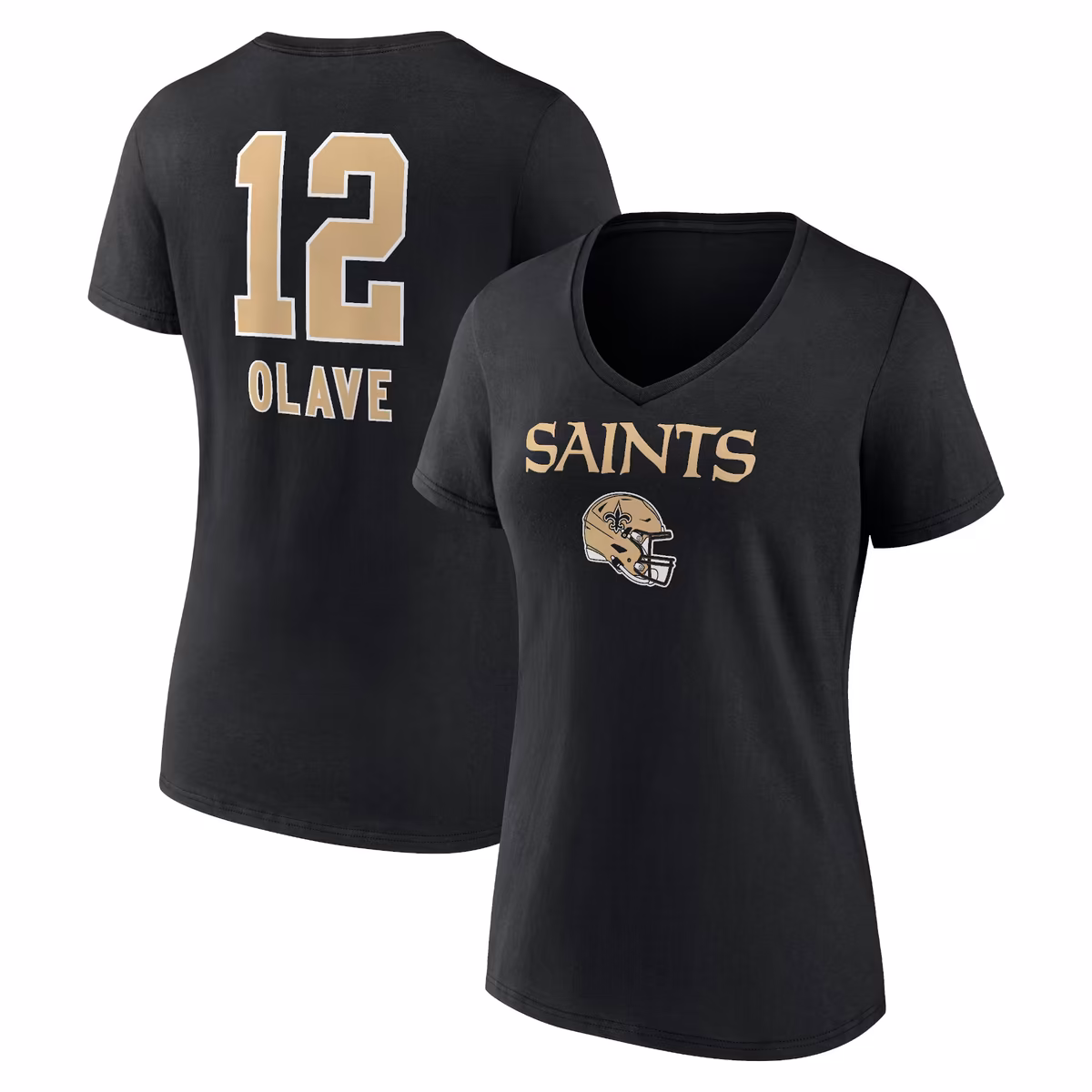 Women's Chris Olave Black New Orleans Saints Team Wordmark Player Name & Number V-Neck T-Shirt