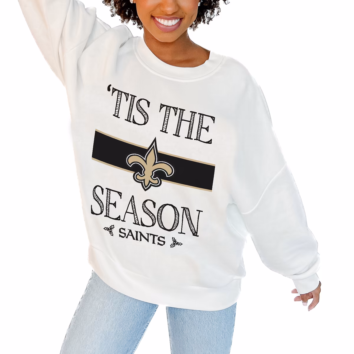 Women's Gameday Couture White New Orleans Saints Oversized Take A Holiday Pullover Sweatshirt 8 Women's Gameday Couture White New Orleans Saints Oversized Take A Holiday Pullover Sweatshirt