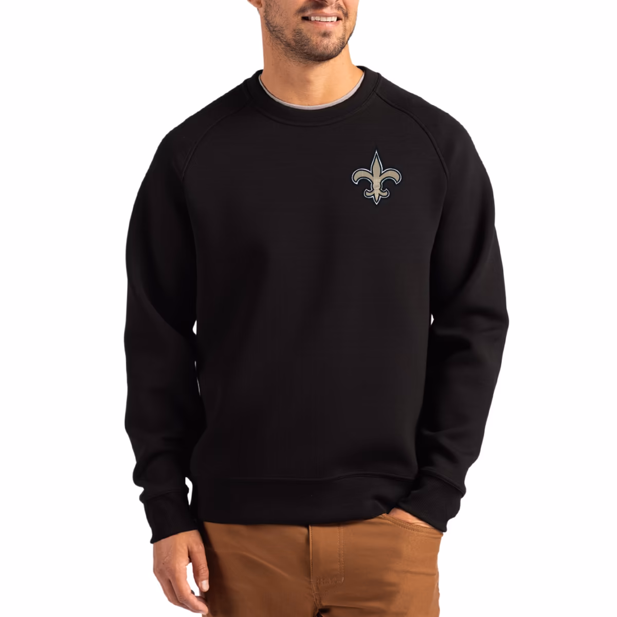 Men's Cutter & Buck Black New Orleans Saints Primary Logo Roam Recycled Raglan Pullover Sweatshirt 2 Men's Cutter & Buck Black New Orleans Saints Primary Logo Roam Recycled Raglan Pullover Sweatshirt