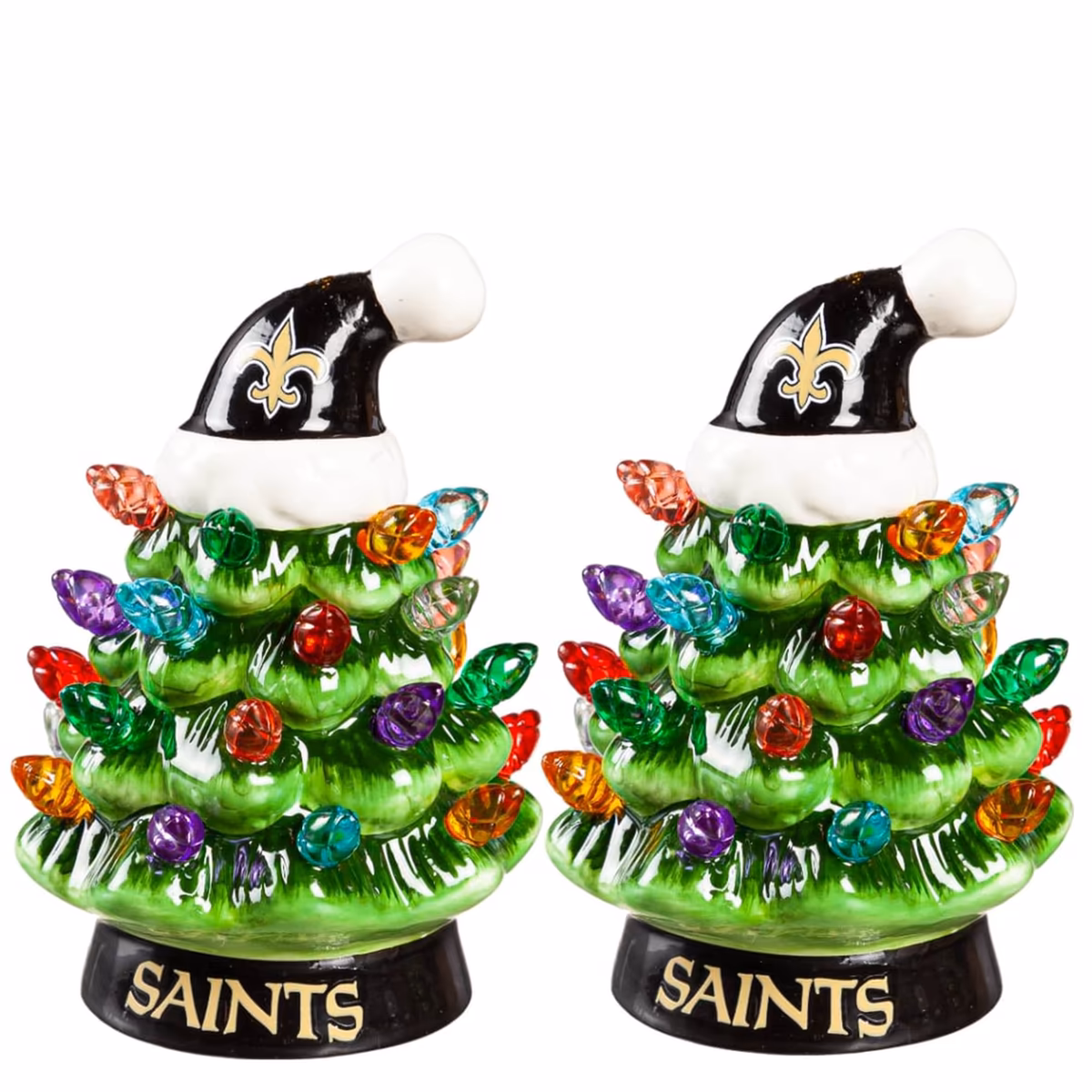 New Orleans Saints 2-Pack 4" Ceramic LED Christmas Tree Set