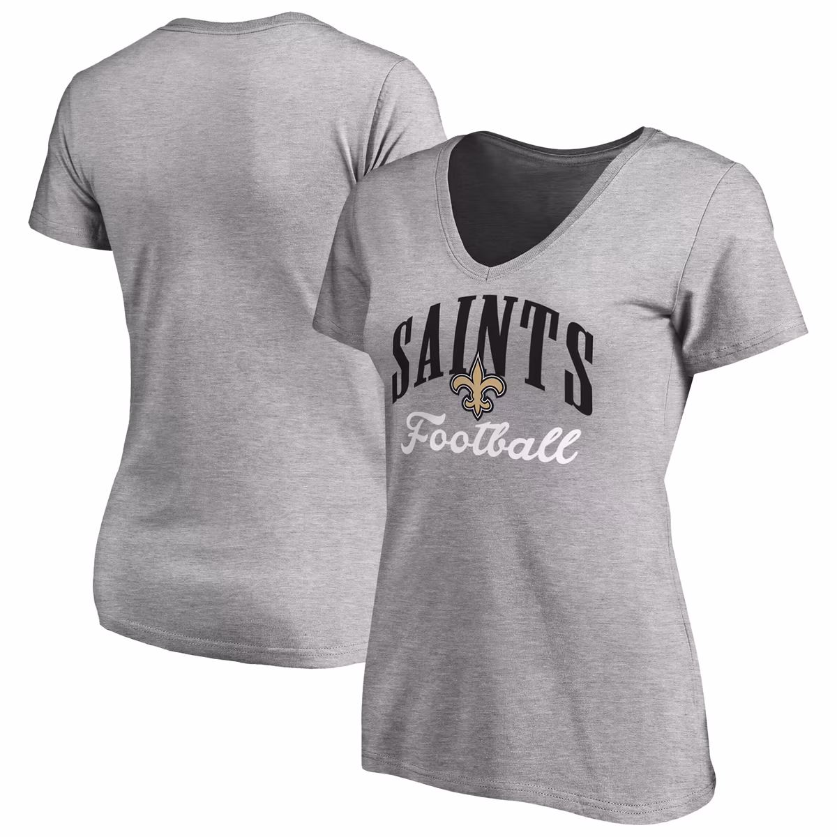 Women's Heather Gray New Orleans Saints Victory Script V-Neck T-Shirt