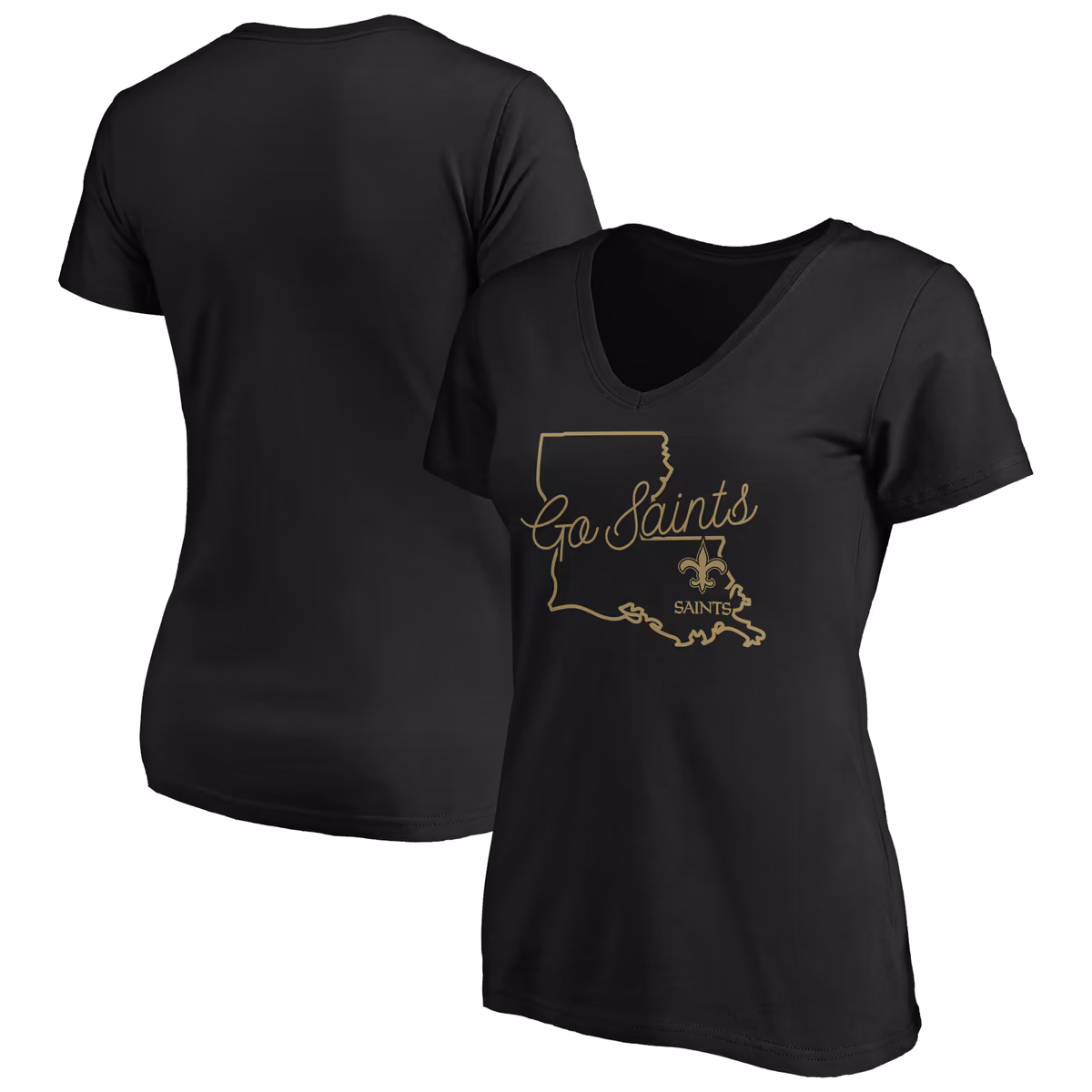 Women's Black New Orleans Saints Script V-Neck T-Shirt 8 Women's Black New Orleans Saints Script V-Neck T-Shirt