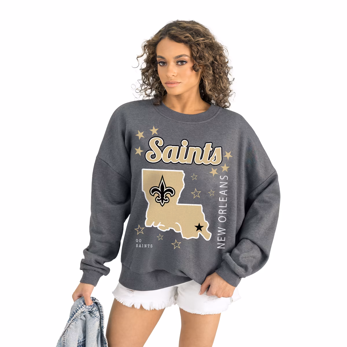 Women's Gameday Couture Gray New Orleans Saints Ready to Rumble Premium Fleece Pullover Sweatshirt