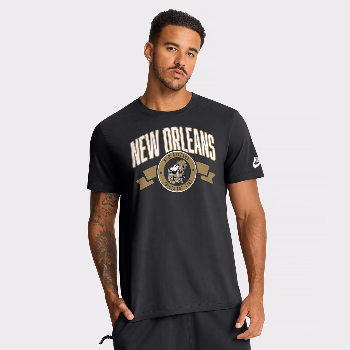 Men's Nike Black New Orleans Saints Rewind Front and Back Hit Essential T-Shirt