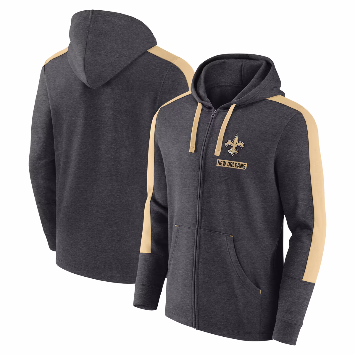 Men's Fanatics Heather Charcoal New Orleans Saints Gains Full-Zip Hoodie 19 Men's Fanatics Heather Charcoal New Orleans Saints Gains Full-Zip Hoodie