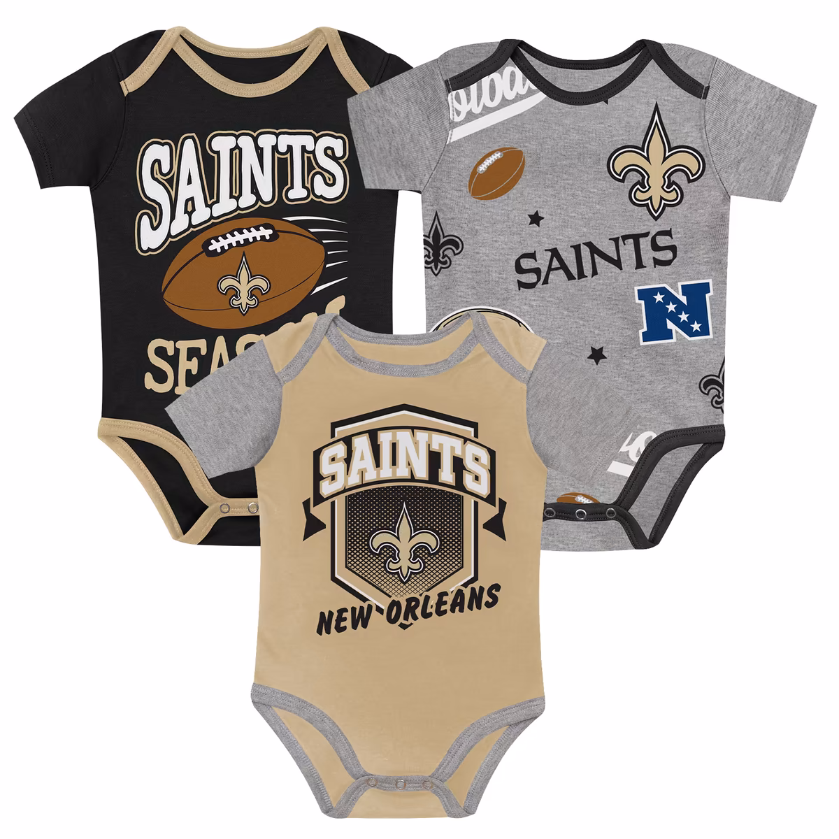 Newborn Outerstuff New Orleans Saints First Round Pick Three-Piece Bodysuit Set 8 Newborn Outerstuff New Orleans Saints First Round Pick Three-Piece Bodysuit Set