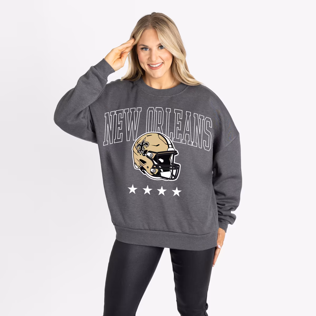 Women's Gameday Couture Charcoal New Orleans Saints Oversized Rising Stars Premium Fleece Drop Shoulder Sweatshirt
