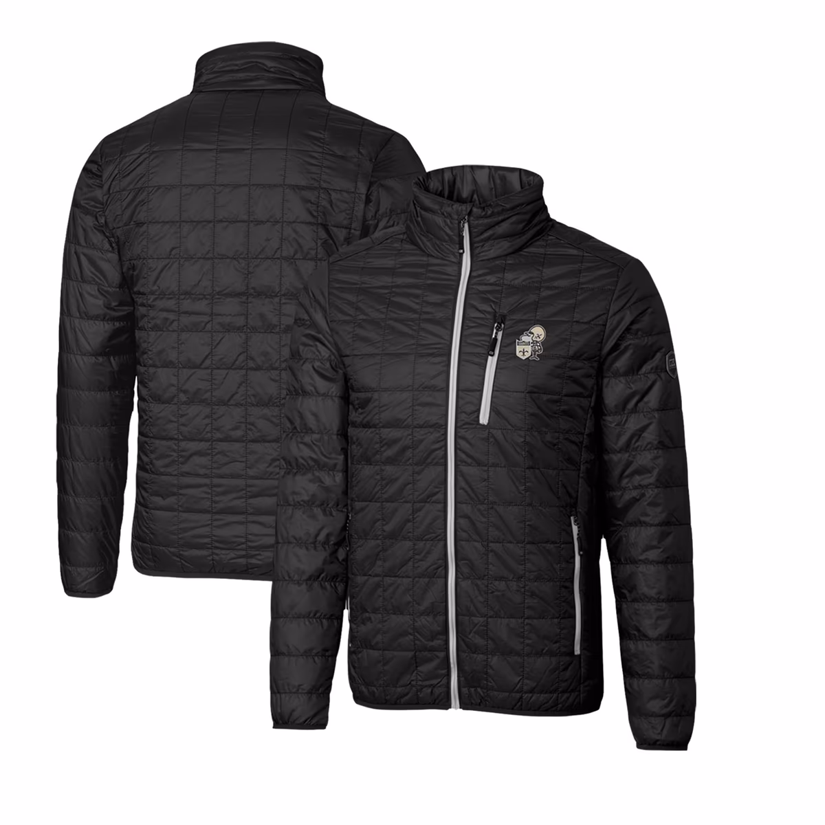 Men's Cutter & Buck Black New Orleans Saints Throwback Logo Rainier PrimaLoft Eco Insulated Full-Zip Puffer Jacket